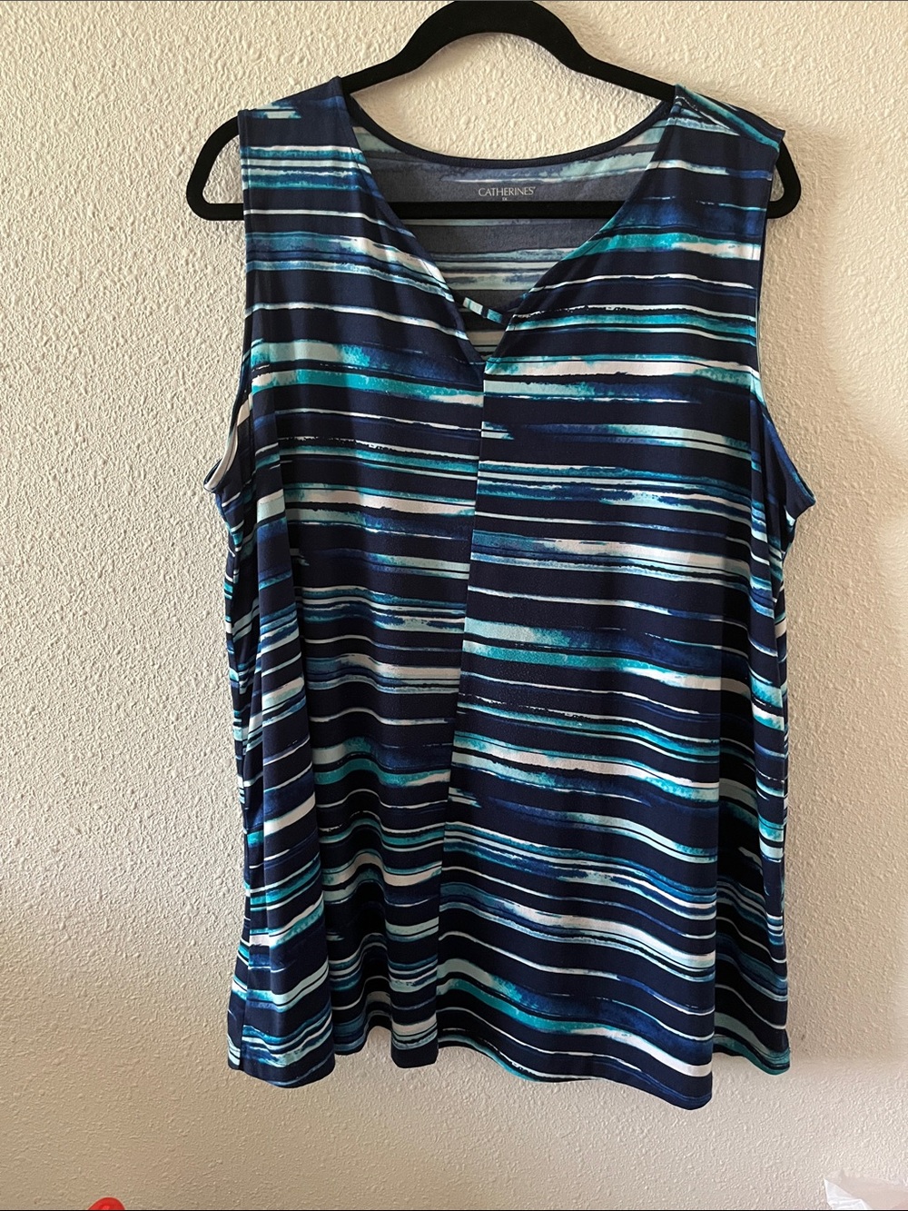 Catherines Navy, Teal & White Striped Sleeveless Tank